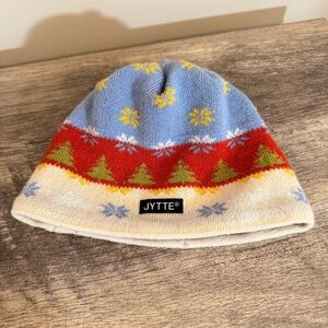 Vintage Y2K Jytte Wool Cap Hat Beanie One Size Snowflake Tree Design Unisex